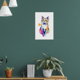 Poster watercolor cat wallart drôle chat cadeau