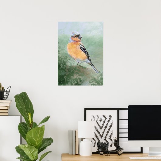 Poster Watercolor Chaffinch Bird Nature Art (Bureau à domicile)