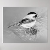 Poster Watercolor Chickadee Bird Pine Cone Nature Art (Devant)