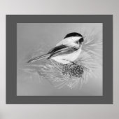 Poster Watercolor Chickadee Bird Pine Cone Nature Art (Devant)