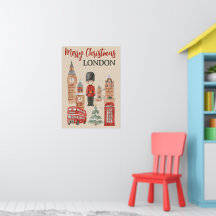 Watercolor Christmas in London Red Bus, Big Ben