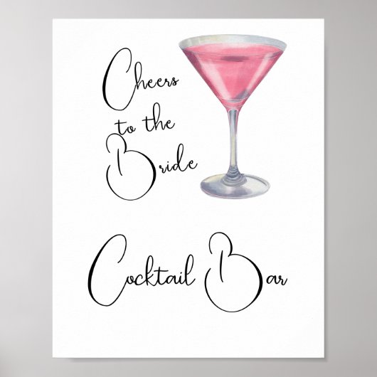 Poster Watercolor Cocktail bar Bridal shower (Devant)
