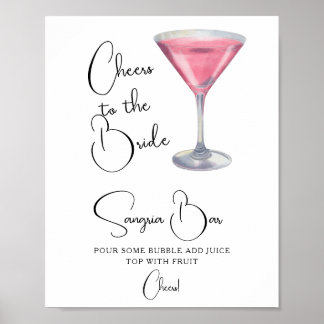 Poster Watercolor Cocktail Bridal shower Sangria bar