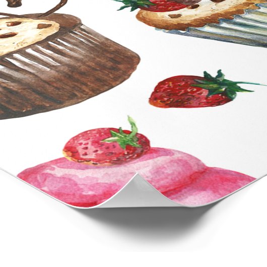 Poster Watercolor cupcakes (Coin)
