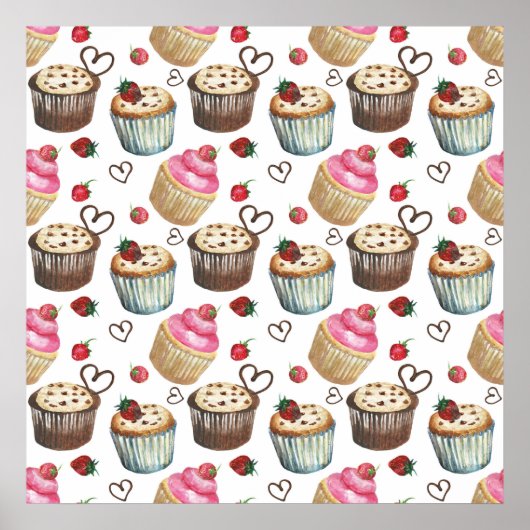 Poster Watercolor cupcakes (Devant)