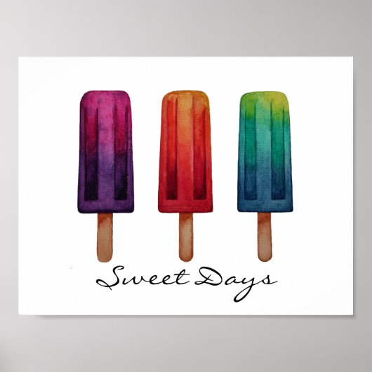Poster Watercolor Cute Popsicle Glaces Creams (Devant)
