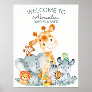 Poster Watercolor Cute Safari Jungle Baby shower