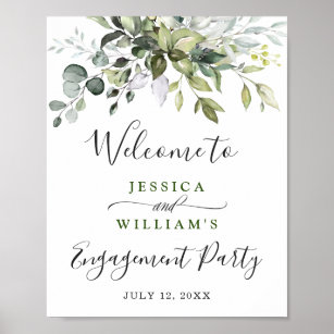 Poster Watercolor Eucalyptus Green Engagement Party