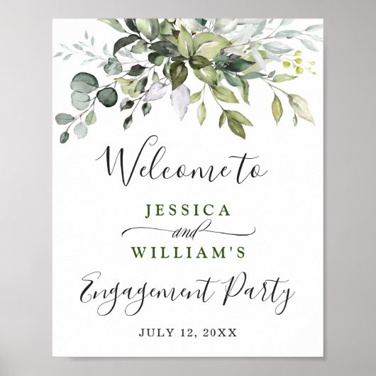 Poster Watercolor Eucalyptus Green Engagement Party (Devant)