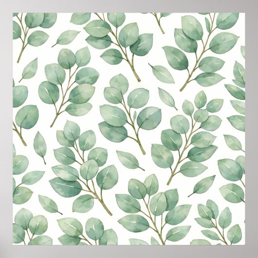 Poster Watercolor Eucalyptus Greenery Pattern (Devant)
