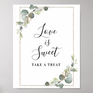 Poster watercolor eucalyptus Love is sweet sign