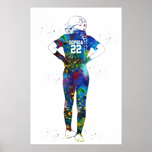 Poster Watercolor Female Softball Player (Devant)