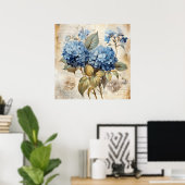 Poster Watercolor Floral Blue Hydrangea (Bureau à domicile)
