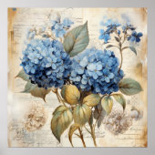 Poster Watercolor Floral Blue Hydrangea (Devant)