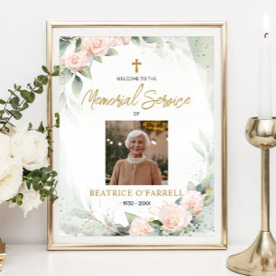 Poster Watercolor Floral Photo Welcome Memorial Service