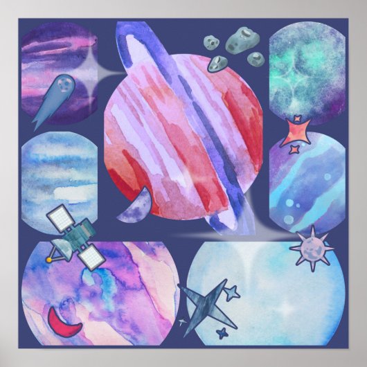 Poster Watercolor Galaxy Patchwork (Devant)
