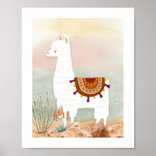 Poster Watercolor Genre Neutre Llama Nursery