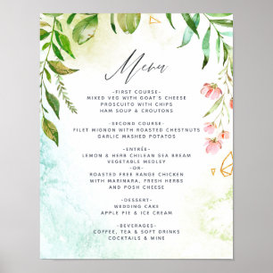 Poster Watercolor Geometry Crystal Greenery Menu Mariage