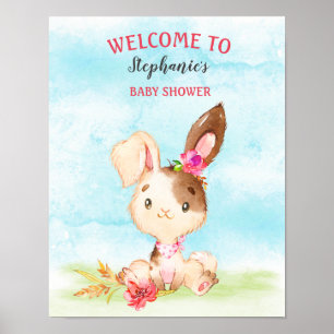 Poster Watercolor Girl Bunny Baby Shower Farm