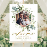 Poster Watercolor Greenery Gold Hexagon Wedding Sign<br><div class="desc">This wedding welcome sign (poster) features painted watercolor eucalyptus,  green leaves,  and a photo with a faux gold hexagon frame. For more advanced customization of this design,  please click the "Customize further" link.  Matching items are also available.</div>