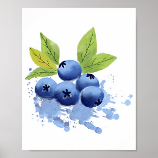 Poster Watercolor Hand-painted Blueberry Illustration 