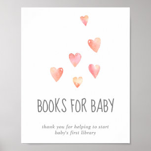 Poster Watercolor Hearts Baby Shower Books for Baby Sign