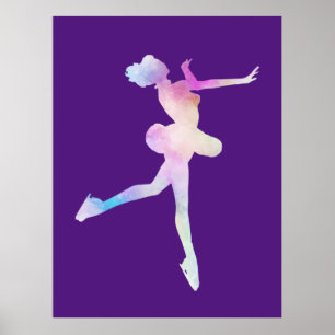 Poster Watercolor Ice Skating Girl
