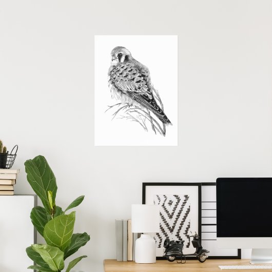 Poster Watercolor Kestrel Sparrow Hawk Falcon Bird (Bureau à domicile)