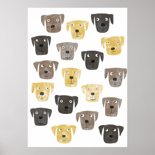 Poster Watercolor Labrador Retriever Dogs (Devant)