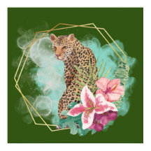 Watercolor Leopard et Tropical Frame