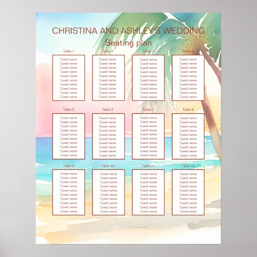 Poster Watercolor Mariage de plage tropicale (Devant)