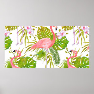 Poster Watercolor marker illustration of pink flamingo bi