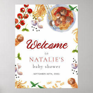 Poster Watercolor Meatball Italien Baby shower Bienvenue