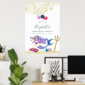 Poster Watercolor Mermaid Birthday Party Welcome (Bureau à domicile)
