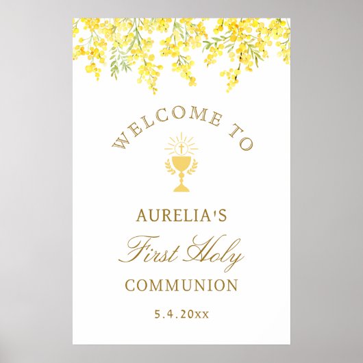 Poster Watercolor Mimosa First Communion Welcome (Devant)