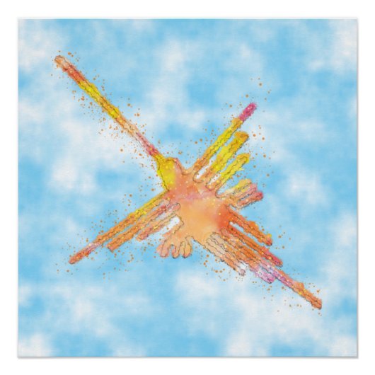 Poster Watercolor Nazca Hummingbird Blue Sky (Devant)