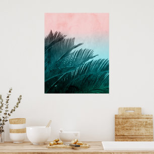 Poster Watercolor Palm Leaves Tropical Art