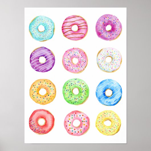 Poster Watercolor pastel color donuts (Devant)