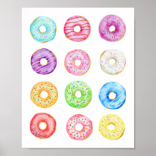 Poster Watercolor pastel color donuts