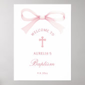 Poster Watercolor Pink Bow Baptism Welcome (Devant)