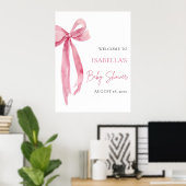 Poster Watercolor Pink Bow Coquette Baby Shower Welcome (Bureau à domicile)