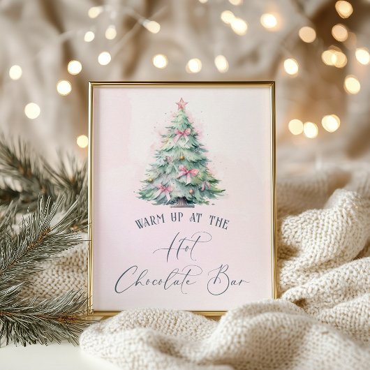 Poster Watercolor pink Christmas tree hot chocolate bar