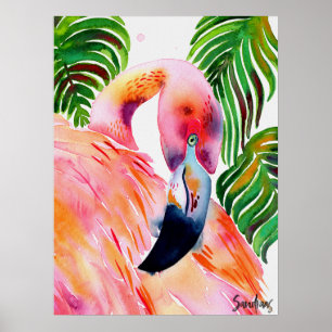 Poster Watercolor Pink Flamingo