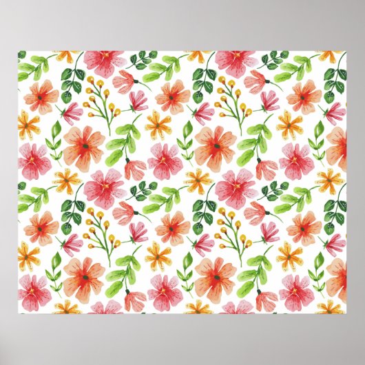 Poster Watercolor Pink Flowers Pattern-69677 (Devant)