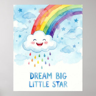Poster Watercolor Rainbow Cloud Dream Big Kids