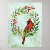 Poster Watercolor Red Cardinal Bird Wreath Christmas (Devant)