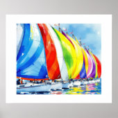 Poster Watercolor Sailboat Regatta (Devant)