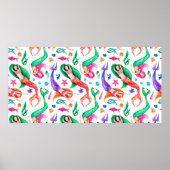 Poster Watercolor seamless pattern with mermaids, seashel (Devant)