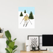 Poster Watercolor Skier And Slopes With Fir Trees Winter (Bureau à domicile)