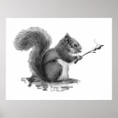 Poster Watercolor Squirrel Toasting Marshmallow Animal  (Devant)